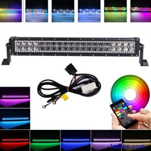 22inch Off-road LED Work Light Bar Driving RGB Angel Eyes Halo Chasing Bluetooth