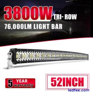 52&quot; INCH Curved 3800W 12D Tri-Row LED LIGHT BAR Spot Flood COMBO DRIVING SUV 4WD