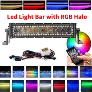 13.5&quot; Inch Off-road Led Light Bar Work Flood Spot Combo w/ RGB Halo Ring Chasing