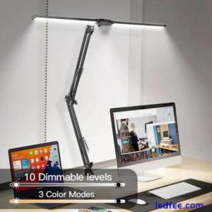 Double Head LED Desk Lamp Clamp Swing Arm Eye-Caring Dimmable USB Desk Light USA