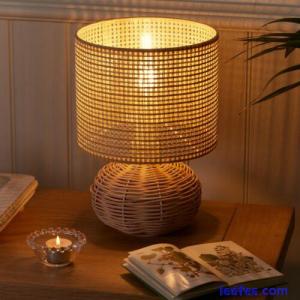 Wicker Table Lamp Natural Woven Rattan Home Office Desk Bedside Light With Shade