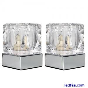 Pair of Glass Ice Cube Touch Dimmer Table Lamps Bedside Lights Office Desk