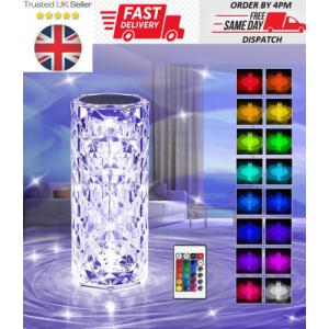 LED Table Desk Lamp Crystal Night Light USB Rechargeable Touch Control + Remote