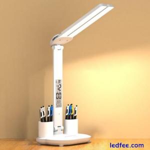 LED Desk Lamp USB Dimmable Touch Foldable Table Lamp with Calendar Temperature