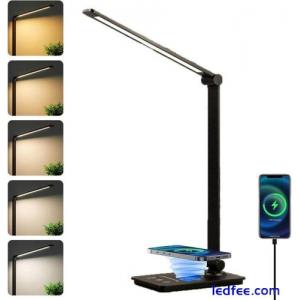 LED Desk Lamp Wireless Charger Built In 4 Colour Temperature Adjustable (Black)