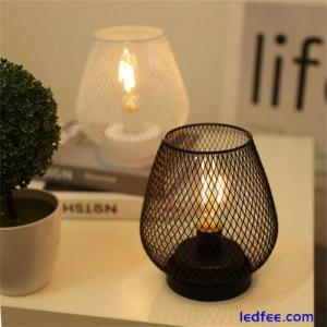Retro Table Lamp Geometric Wire Industrial LED Light Bulb Bedside Desk Light