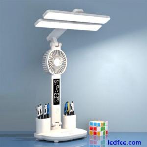 LED Clock Table Lamp Dimmable Desk Reading Light 2 Head 180 Rotate Foldable USB