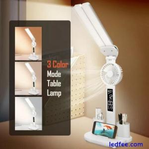 LED Desk Lamp USB Dimmable Touch Foldable Date Temperature Clock Eye Protection
