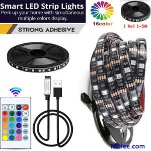 USB LED Strip Lights 1-5M RGB Colour 5050 Changing Tape TV Kitchen Lighting