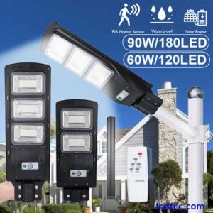 90W Commercial Solar Street LED Lights FloodLight  Outdoor Road Wall Lamp + Pole