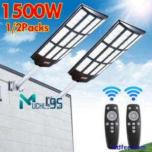 1/2 PACKS 1500W LED Solar Street Lights 9000000LM Dusk-Dawn Road Lamp+Timer+Pole