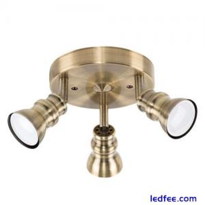 Traditional Ceiling Light Fitting Antique Brass 3 Way Adjustable Spotlights LED