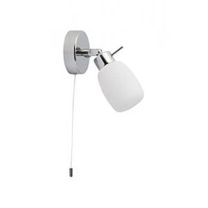 Modern Polished Chrome & Glass IP44 Bathroom Wall Light With Pull Cord Switch