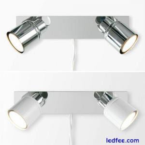 Plug In Easy Fit LED Twin 2 Way Wall Spot Lights Spotlights - Reading / Bedside