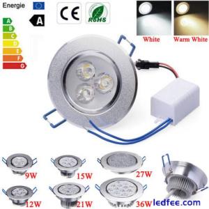 Dimmable LED Ceiling Recessed Down Light Fixture Lamp 9W 12W 15W 21W 27W 36W AC