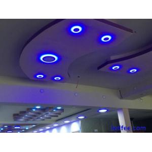 SLIM LED RECESSED CHROME MIRROR BLUE EDGE LIT PANEL LIGHT ROUND/SQUARE DOWNLIGHT