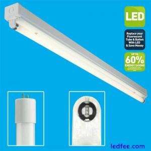 1x 18W=36W 4000K Cool White 1.2m T8 LED Tube Strip Light & Batten Holder Ceiling