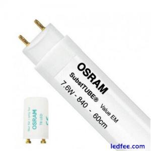 5x Osram 7.6W 600mm 2ft LED Cool White 4000K Striplight Tube Bulb With Starter
