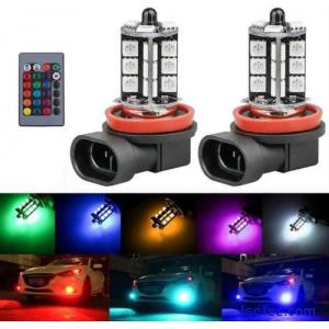 Pair H11 H8 RGB Colourchange LED fog light bulbs remote control 12v headlight