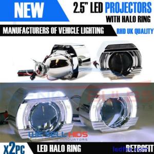 2 x 2.5&apos;&apos; Bi-Xenon LED HID Retrofit Projectors Lens H1 H7 H4 Shroud SQUARE HALO