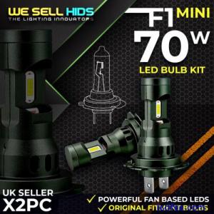 X2 F1 MINI H7 LED HEADLIGHT BULBS 6500K ERROR FREE WHITE 12000LM BUILT IN FAN