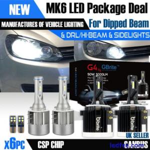 VW GOLF MK6 LED H7 H15 HEADLIGHT BULBS PACKAGE DRL HIGH BEAM FLASH SIDE LIGHTS