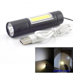 USB rechargeable battery USB Flashlight Light 2 LED COB Q5 Torch powerful lamp