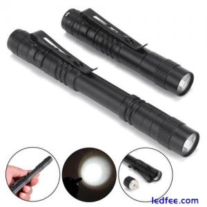 LED Flashlight Clip Mini Light Penlight Pocket Portable Pen Torch Lamp UK