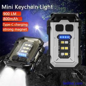 900 LM LED Flashlight Keychain USB Rechargeable Mini Torch Work Light Pocket NEW