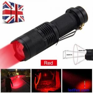 LED Flashlight Red Light 3 Mode Astronomical Night Vision Torch Camping Lamp UK