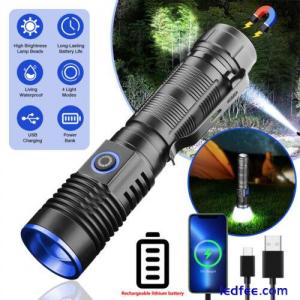 2000000LM LED Flashlight Tactical Light Super Bright Torch USB Rechargeable Lamp
