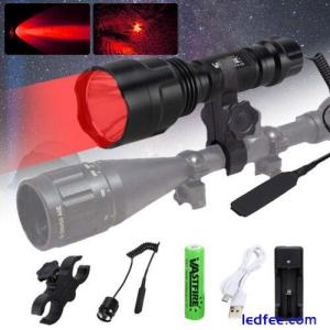 90000Lm Red LED Scope Mount Gun Flashlight Light Lamp Hunting Rifle Torch+Switch