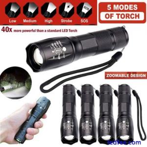 LED Flashlight 13cm Bright Torch 2000 Lumens, 5 Modes, Zoom Tactical Light Lamp