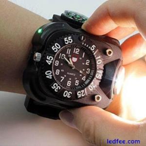 Military Tactical LED Flashlight Torch Wrist Watch Compass USB Rechargeable