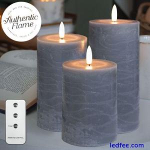 Authentic Flame Grey LED Real Wax Remote Control Flickering Battery Candles