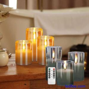 3 Pack Glass Candles Wax LED Set With Remote Control Timer Flameless Flickering