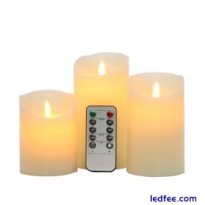 Flameless LED Pillars Candles Battery Real Wax Moving Flame Wick w/ Remote Timer
