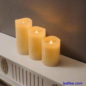 3-Piece Flameless Pillar Candle Set – Flickering LED Candles - Battery Operated