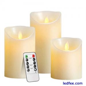 LED Flameless Pillar Candles Flickering Battery Operated With Remote - Set of 3