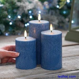 Battery Power LED Blue Marble Real Wax Flameless Flickering Timer Indoor Candles
