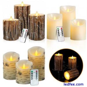 Set of 3 LED Flameless Pillar Candles Flickering Battery Operated With Remote