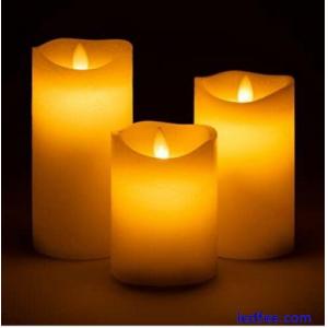 Flameless LED Candles Flickering Flame Real Wax Cream Set Of 3 Christow