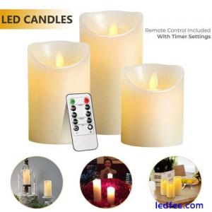 3PC Candle Flameless LED Real Wax Lights White Candles Home Remote Light