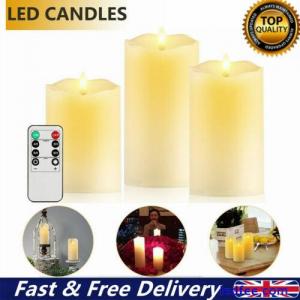 3 x Flickering Flameless LED Candles Battery Powered Remote Control Mood Lights