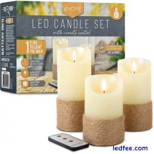  LED Candles Flickering with Rope Design LED Flame Candle with Remote (Set of 3)