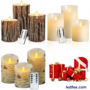 Set of 3 LED Flameless Pillar Candles Flickering Battery Operated With Remote