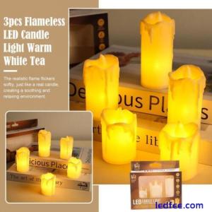 3 Pcs Battery Power LED Flameless Flickering Wax Candles Pillar Home Decor R5I4