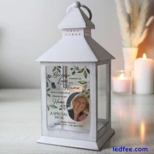 Personalised Memorial Photo Upload LED Light White Lantern Decoration Botanical