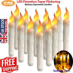 12X LED Flameless Taper Flickering Battery Operated Candles Lights Party Decor