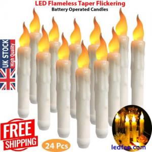 24X LED Flameless Taper Flickering Battery Operated Candles Lights Party Decor